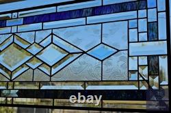 Blue Green Purple Stained Glass Panel. Modern Beveled Window Art, Contemporary