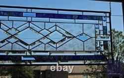 Blue Green Purple Stained Glass Panel. Modern Beveled Window Art, Contemporary