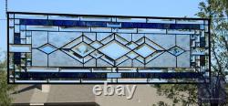 Blue Green Purple Stained Glass Panel. Modern Beveled Window Art, Contemporary