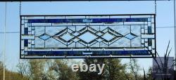 Blue Green Purple Stained Glass Panel. Modern Beveled Window Art, Contemporary