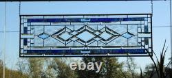 Blue Green Purple Stained Glass Panel. Modern Beveled Window Art, Contemporary
