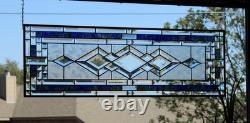 Blue Green Purple Stained Glass Panel. Modern Beveled Window Art, Contemporary