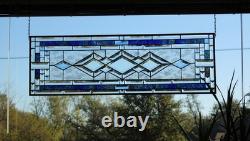 Blue Green Purple Stained Glass Panel. Modern Beveled Window Art, Contemporary