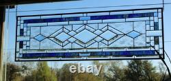 Blue Green Purple Stained Glass Panel. Modern Beveled Window Art, Contemporary