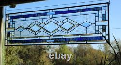 Blue Green Purple Stained Glass Panel. Modern Beveled Window Art, Contemporary