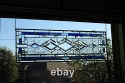 Blue Green Purple Stained Glass Panel. Modern Beveled Window Art, Contemporary