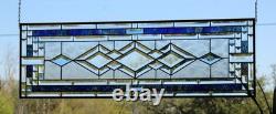 Blue Green Purple Stained Glass Panel. Modern Beveled Window Art, Contemporary