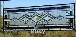 Blue Green Purple Stained Glass Panel. Modern Beveled Window Art, Contemporary