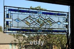 Blue Green Purple Stained Glass Panel. Modern Beveled Window Art, Contemporary