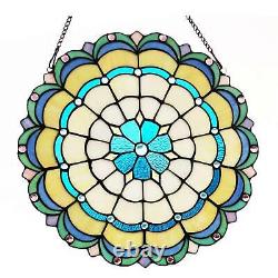 Blue Green Tiffany Style Round Stained Glass Window Panel Suncatchers 18in