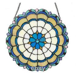 Blue Green Tiffany Style Round Stained Glass Window Panel Suncatchers 18in