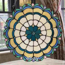 Blue Green Tiffany Style Round Stained Glass Window Panel Suncatchers 18in