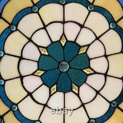 Blue Green Tiffany Style Round Stained Glass Window Panel Suncatchers 18in