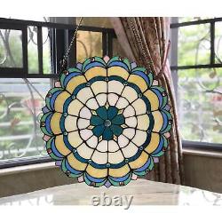 Blue Green Tiffany Style Round Stained Glass Window Panel Suncatchers 18in