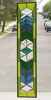 Blue -Green Transom /Sidelight Beveled Stained Glass Window Panel 36x8