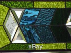 Blue -Green Transom /Sidelight Beveled Stained Glass Window Panel 36x8