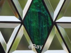 Blue -Green Transom /Sidelight Beveled Stained Glass Window Panel 36x8