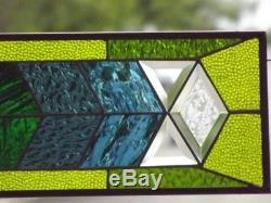 Blue -Green Transom /Sidelight Beveled Stained Glass Window Panel 36x8