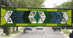 Blue -Green Transom /Sidelight Beveled Stained Glass Window Panel 36x8