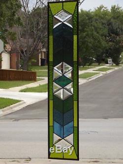 Blue -Green Transom /Sidelight Beveled Stained Glass Window Panel 36x8