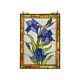 Blue Iris Floral Flower Design Tiffany Style Stained Glass Window Panel