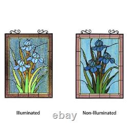 Blue Iris Flower Floral Stained Glass Tiffany Style Hanging Window Panel