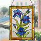Blue Lilies Tiffany Style Stained Glass Suncatcher Window Panel 18x25in