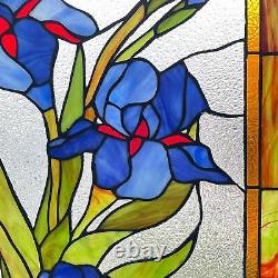 Blue Lilies Tiffany Style Stained Glass Suncatcher Window Panel 18x25in