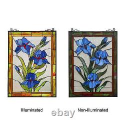 Blue Lilies Tiffany Style Stained Glass Suncatcher Window Panel 18x25in