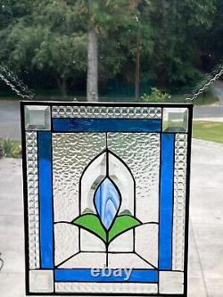 Blue Stained Glass Floral with Bevels Window panel