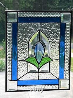 Blue Stained Glass Floral with Bevels Window panel