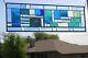 Blue-multicolored, geometric window Panel-36 x12 HMD-US
