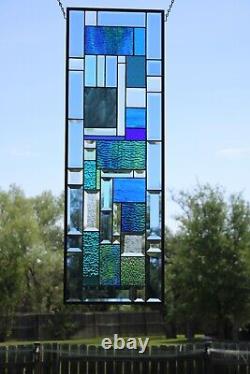 Blue-multicolored, geometric window Panel-36 x12 HMD-US