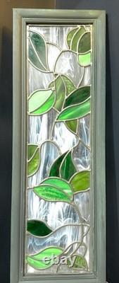 Botanical Leafy Leaded Stained Glass Panel11x32