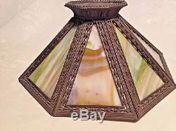 Bradley & Hubbard Art Nouveau Eight Panel Slag/Stained Glass Tiffany Style Lamp