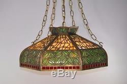 Bradley Hubbard Stained Glass Bent Panel & Brass Chandelier