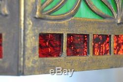 Bradley Hubbard Stained Glass Bent Panel & Brass Chandelier