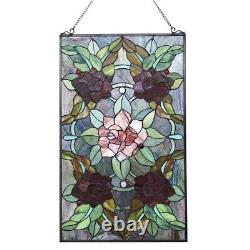 CANNA Tiffany-Style Floral Stained Glass Window Panel 32 Height