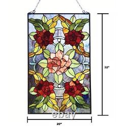 CANNA Tiffany-Style Floral Stained Glass Window Panel 32 Height