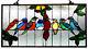 CARDINAL PARROTS Blue Bird Parrot Tanager Lark Finch STAINED GLASS WINDOW PANEL
