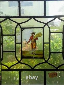 CHARMING 17th C. FLEMISH STAINED GLASS WINDOW PANELS A COUPLE IN FIELDS
