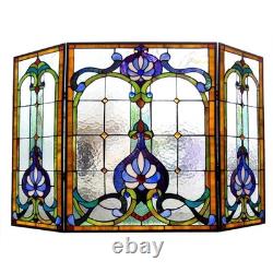 CHLOE Tiffany Style Stained Glass Fireplace Screen Victorian 3 Panel Folding 44