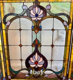 CHLOE Tiffany Style Stained Glass Fireplace Screen Victorian 3 Panel Folding 44