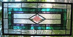 CLASSIC STYLE 21-1/2 x 10-1/2 real stained glass window panel hangs 2 ways