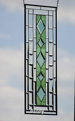 CLEAR-SAGE GREEN, Beveled Stained Glass Panel 32.5X10.5