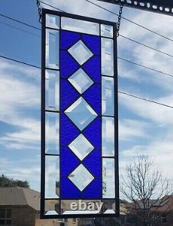 COBALT BLUE -Beveled Stained Glass Window Panel, ? 19 1/2 X 7 1/2