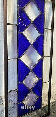 COBALT BLUE -Beveled Stained Glass Window Panel, ? 19 1/2 X 7 1/2