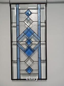 COBALT- Beveled Stained-Glass Panel, Window Hanging? 28 3/4 X 13 3/4 HMD-US