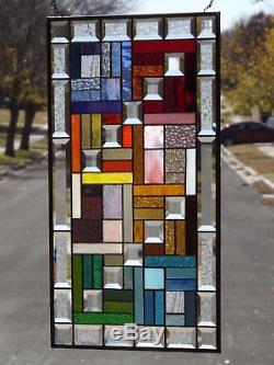 COLOR CONNECTION  Beveled Stained Glass Window Panel 28 ½x16 ½