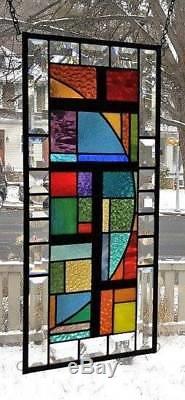COLORFULLY GEOMETRICStained Glass Window Panel (Signed and Dated)